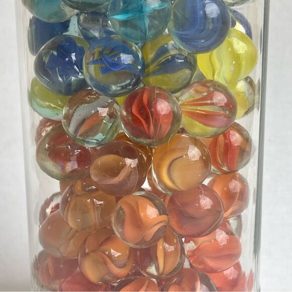 Vintage Multi Color Cat’s Eye Banana Glass Toy Marble  Jar - Picture 10 of 14